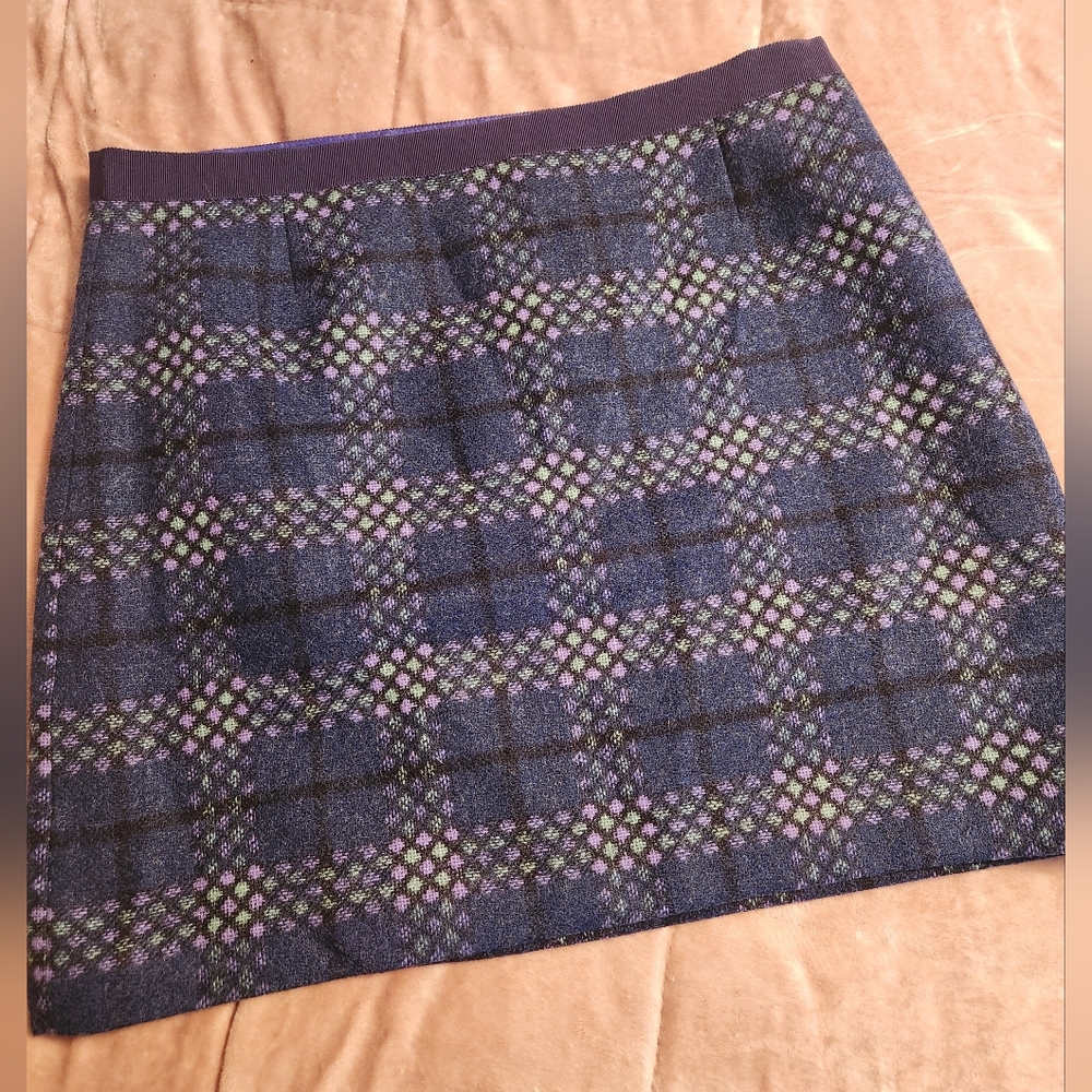 Wool Plaid Patterned Blue and Purple Women's Skirt Size 12